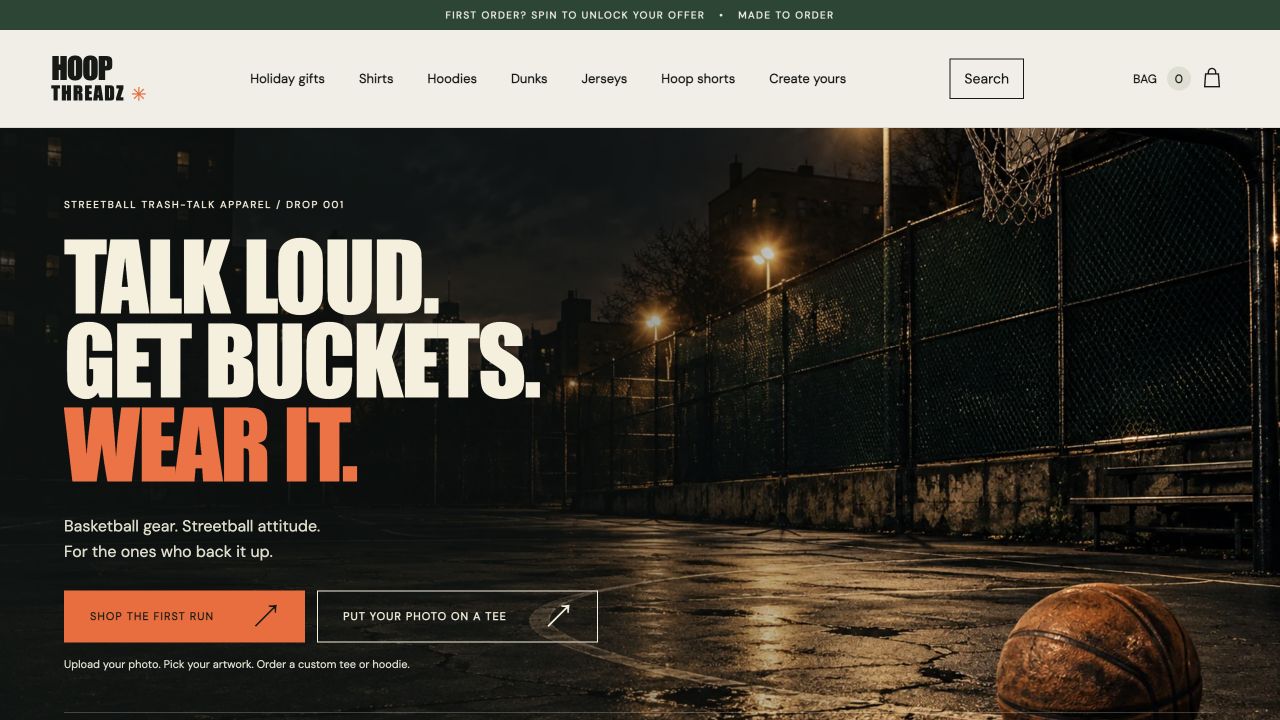 HOOP THREADZ public website screenshot