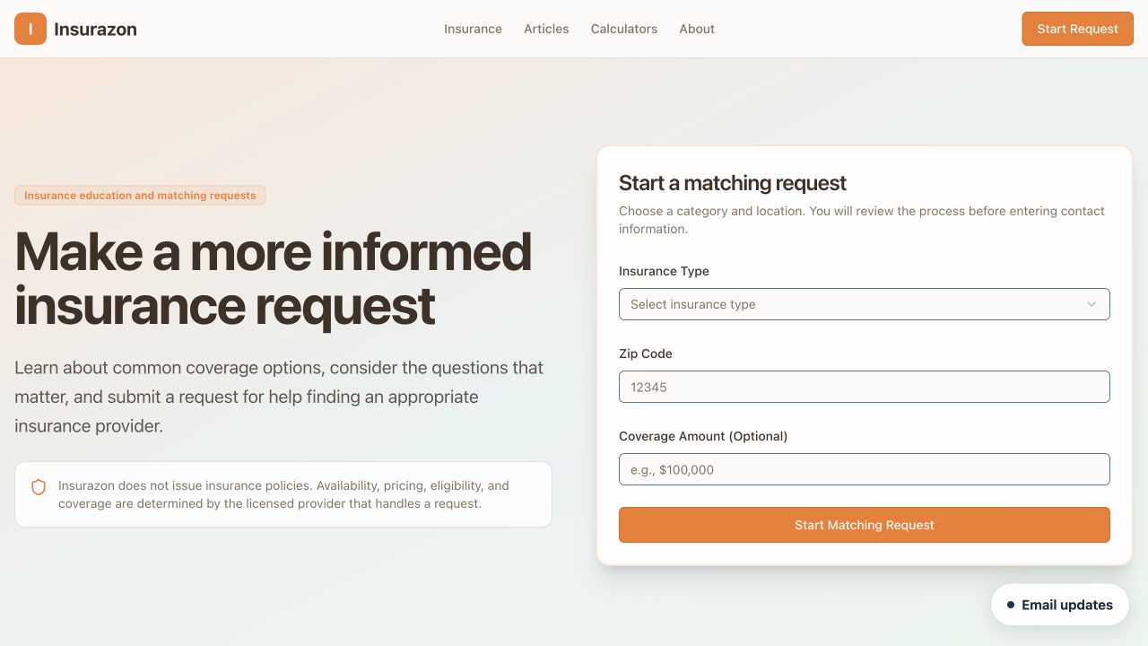 Insurazon insurance education and matching website